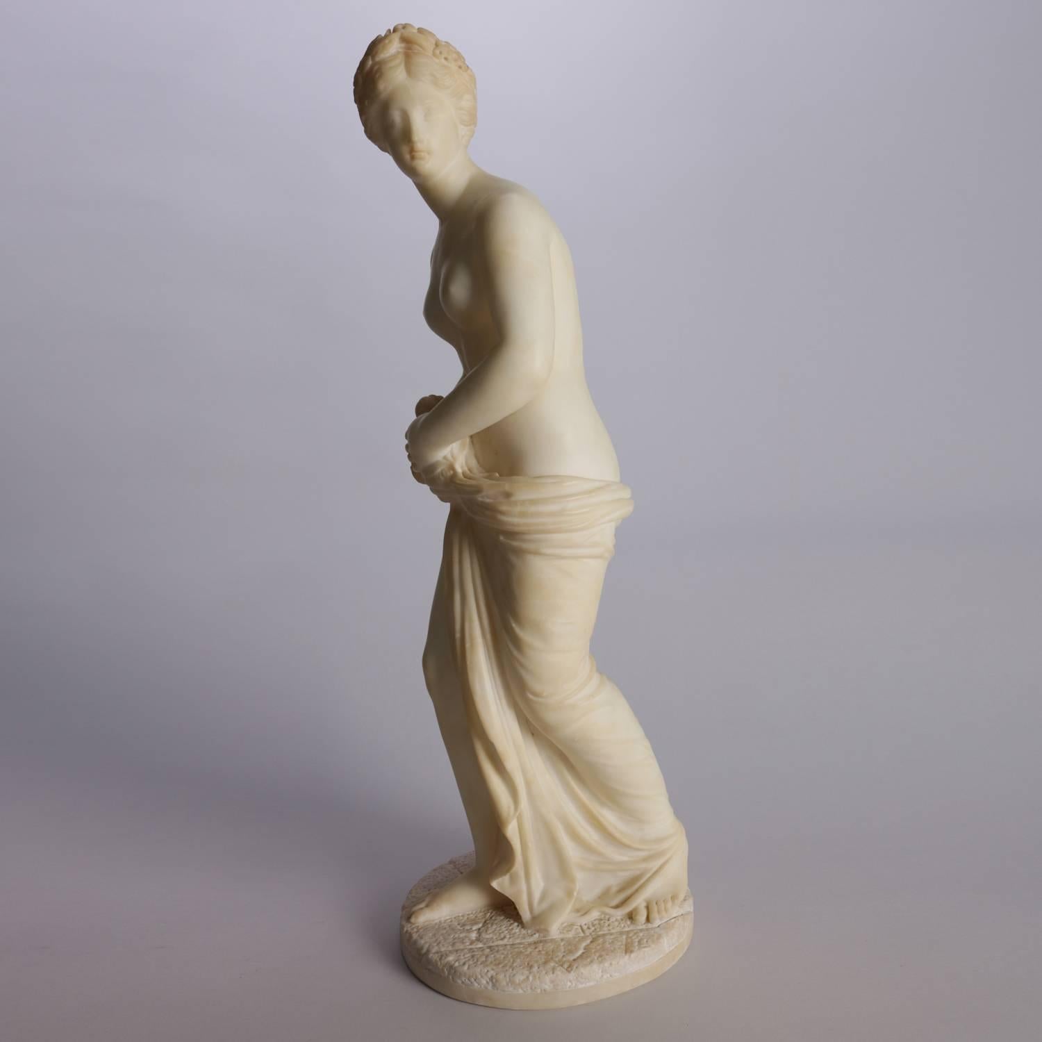 Antique Italian Carved Alabaster Classical Partial Nude Sculpture of Woman In Good Condition In Big Flats, NY