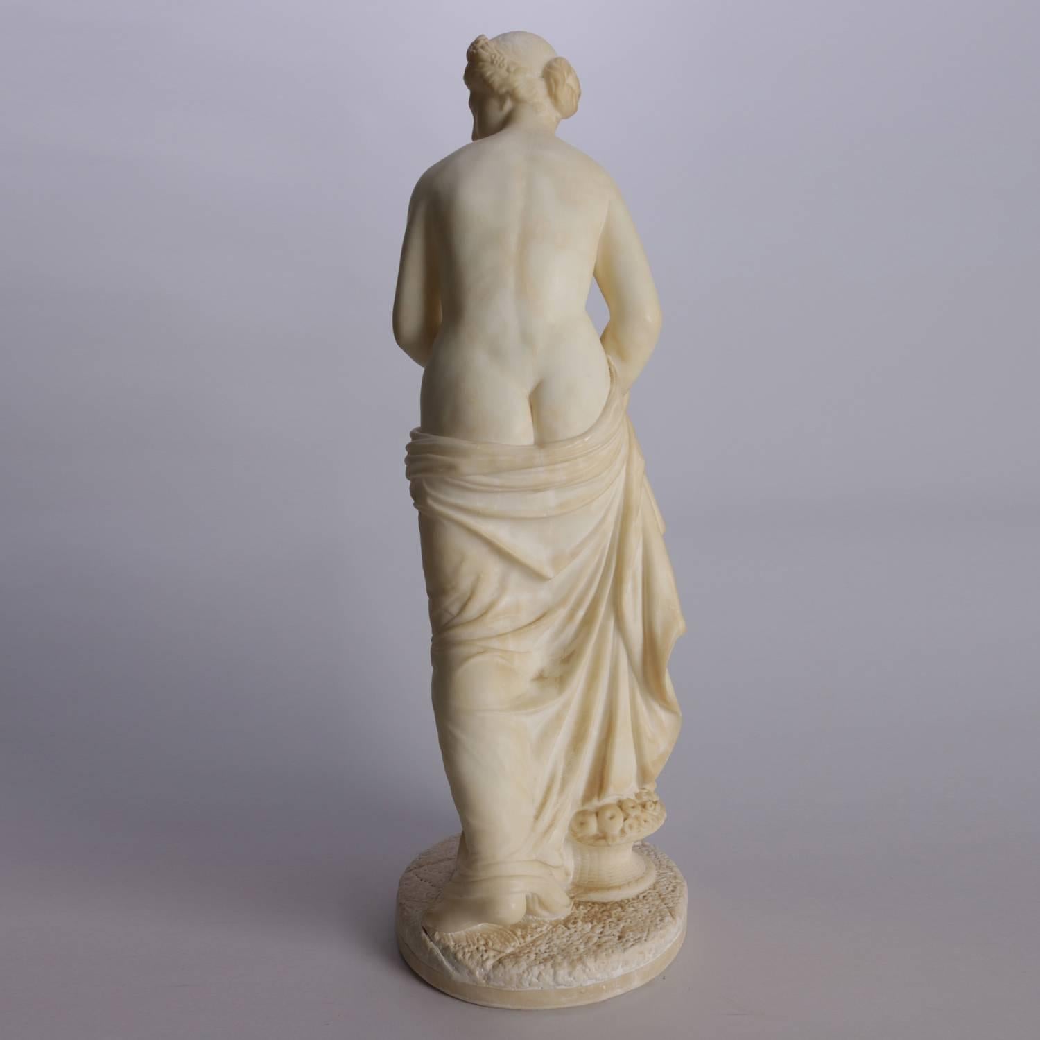19th Century Antique Italian Carved Alabaster Classical Partial Nude Sculpture of Woman