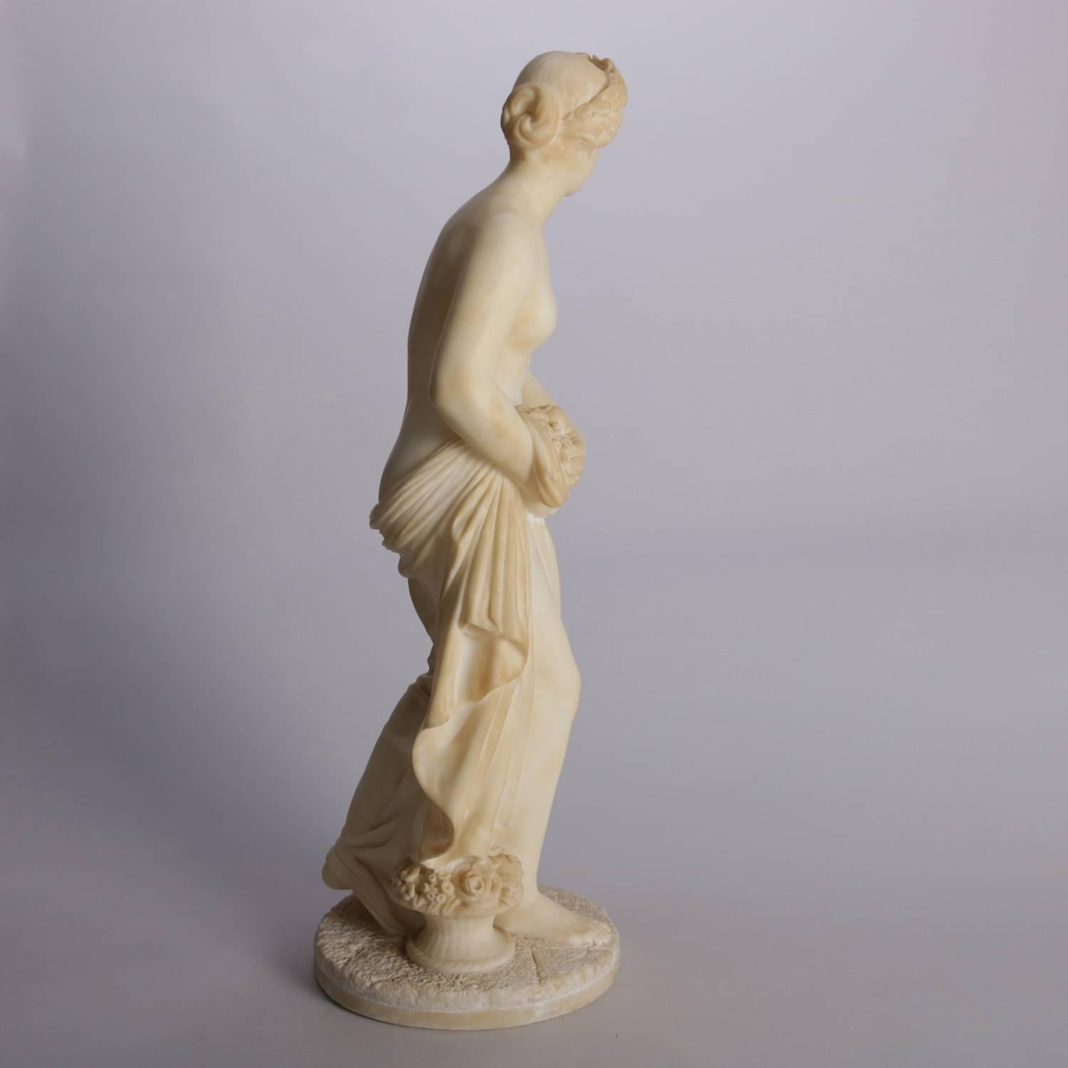 Antique Italian Carved Alabaster Classical Partial Nude Sculpture of Woman 1