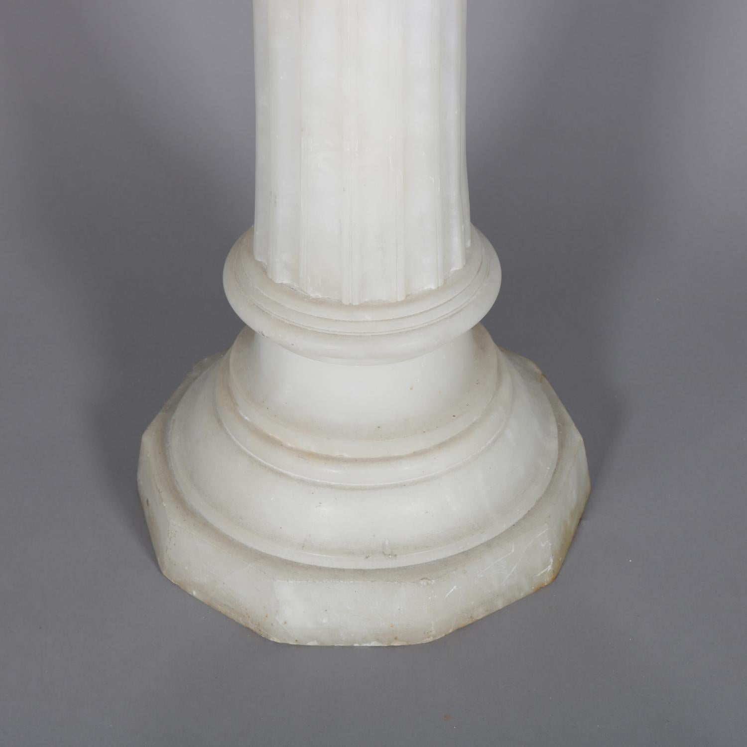 Classical Greek Antique Italian Carved Alabaster Corinthian Column Sculpture Pedestal circa 1890