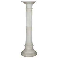 Antique Italian Carved Alabaster Corinthian Column Sculpture Pedestal circa 1890