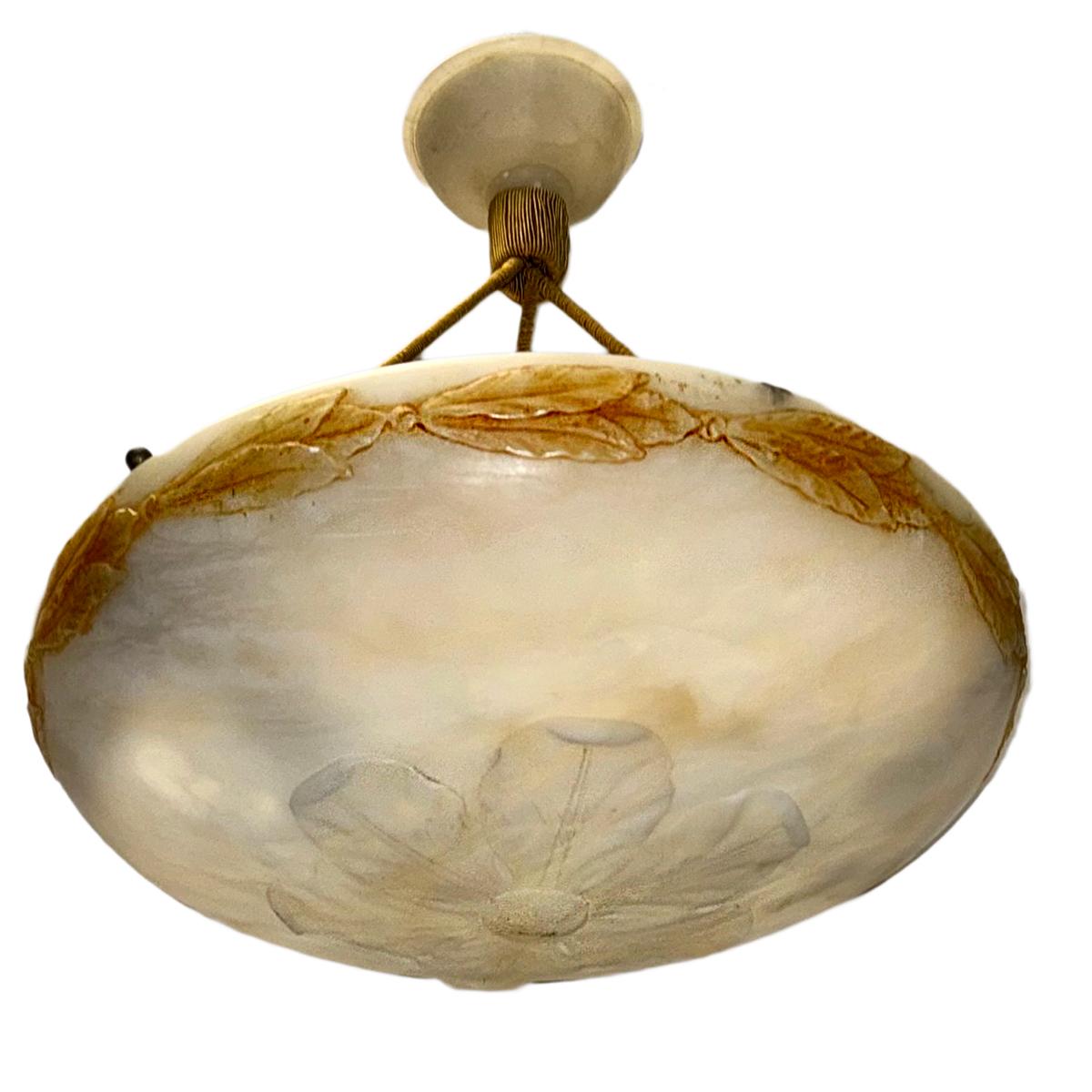 Hand-Carved Antique Italian Carved Alabaster Fixture For Sale