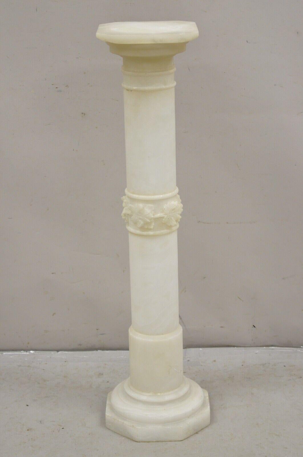 Antique Italian Carved Alabaster Maple Leaf Classical Pedestal Column Stand For Sale 6