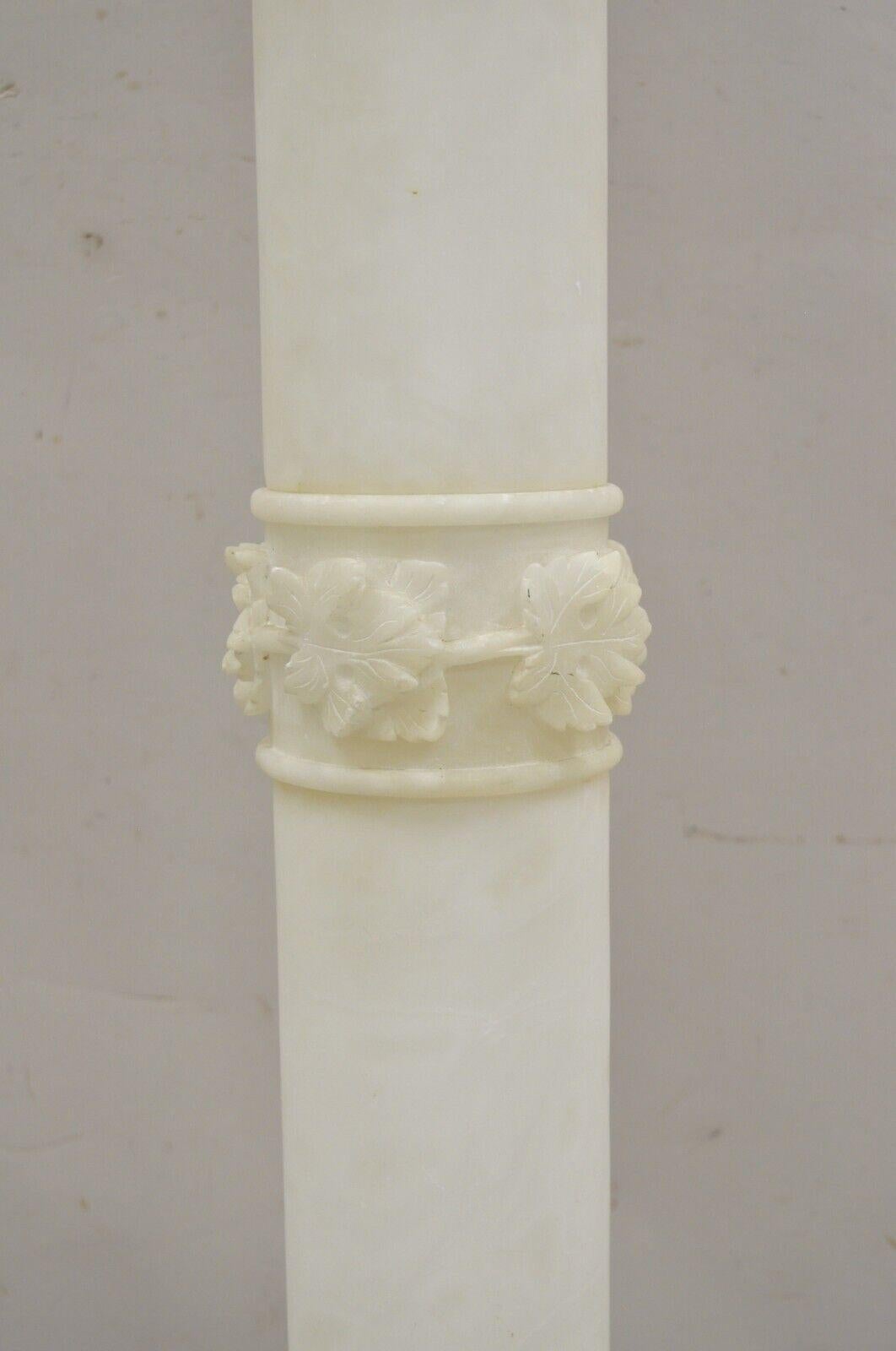 Classical Roman Antique Italian Carved Alabaster Maple Leaf Classical Pedestal Column Stand For Sale