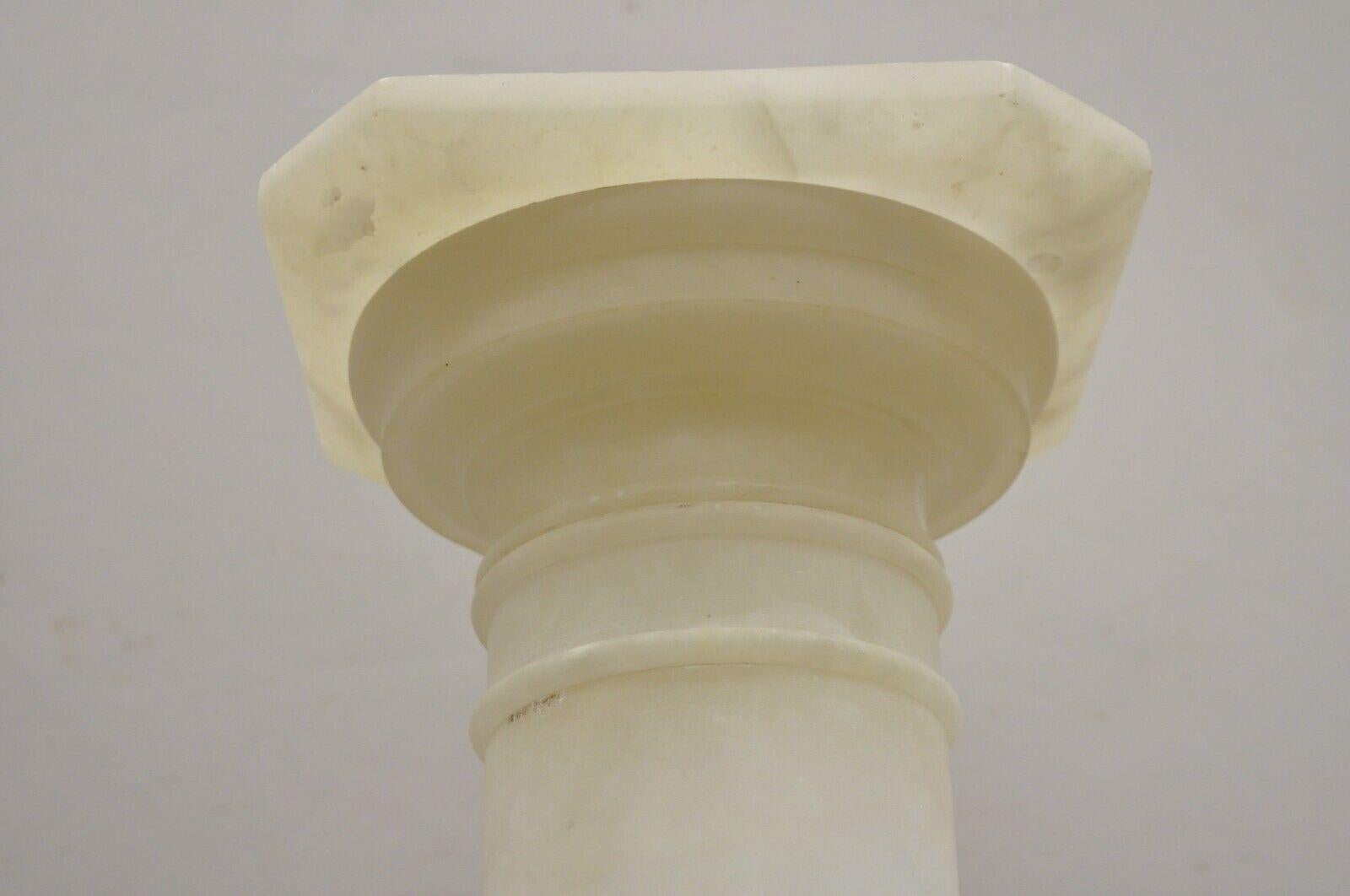 Early 20th Century Antique Italian Carved Alabaster Maple Leaf Classical Pedestal Column Stand For Sale