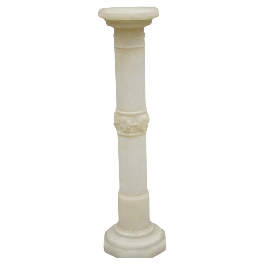 Antique Italian Carved Alabaster Maple Leaf Classical Pedestal Column Stand For Sale