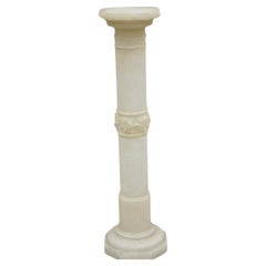 Antique Italian Carved Alabaster Maple Leaf Classical Pedestal Column Stand