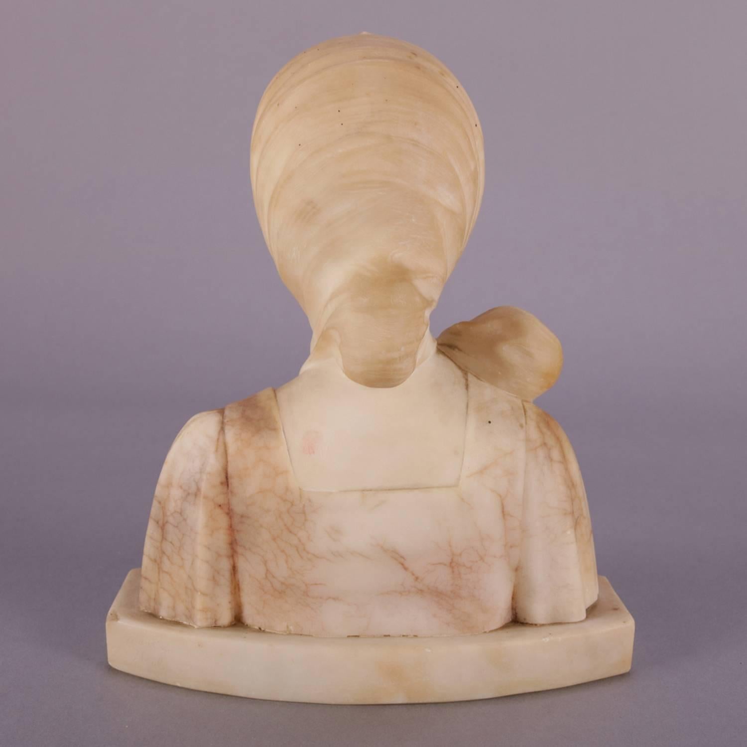 19th Century Antique Italian Carved Alabaster Portrait Bust Sculpture Dante's Beatrice