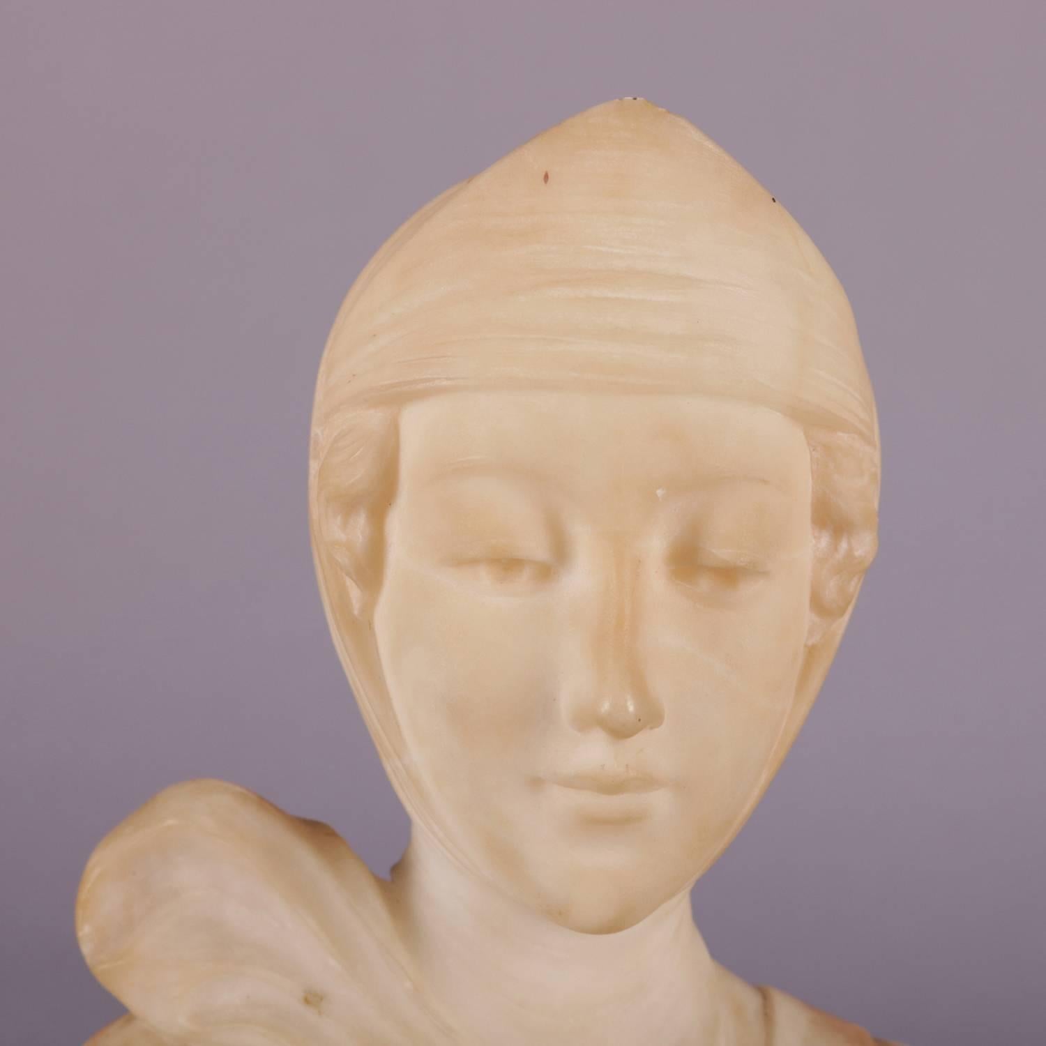 Antique Italian Carved Alabaster Portrait Bust Sculpture Dante's Beatrice 3
