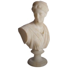 Antique Italian Carved Alabaster Portrait Sculpture Artemis of Versailles