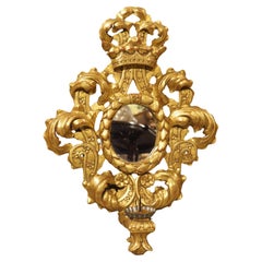 Antique Italian Carved and Gilded Oval-Mirrored Wall Sconce, 19th Century