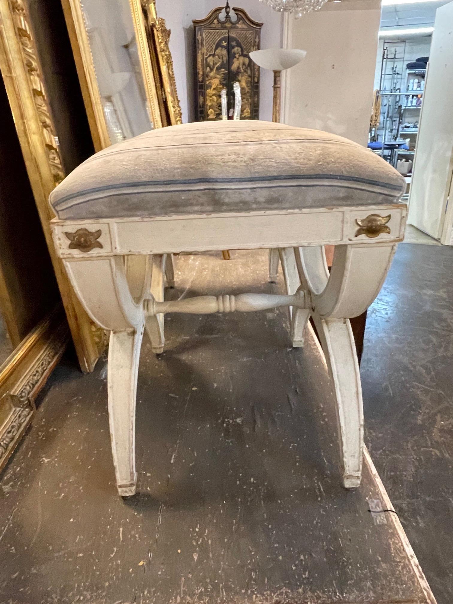 Antique Italian Carved and Painted X Form Bench 2