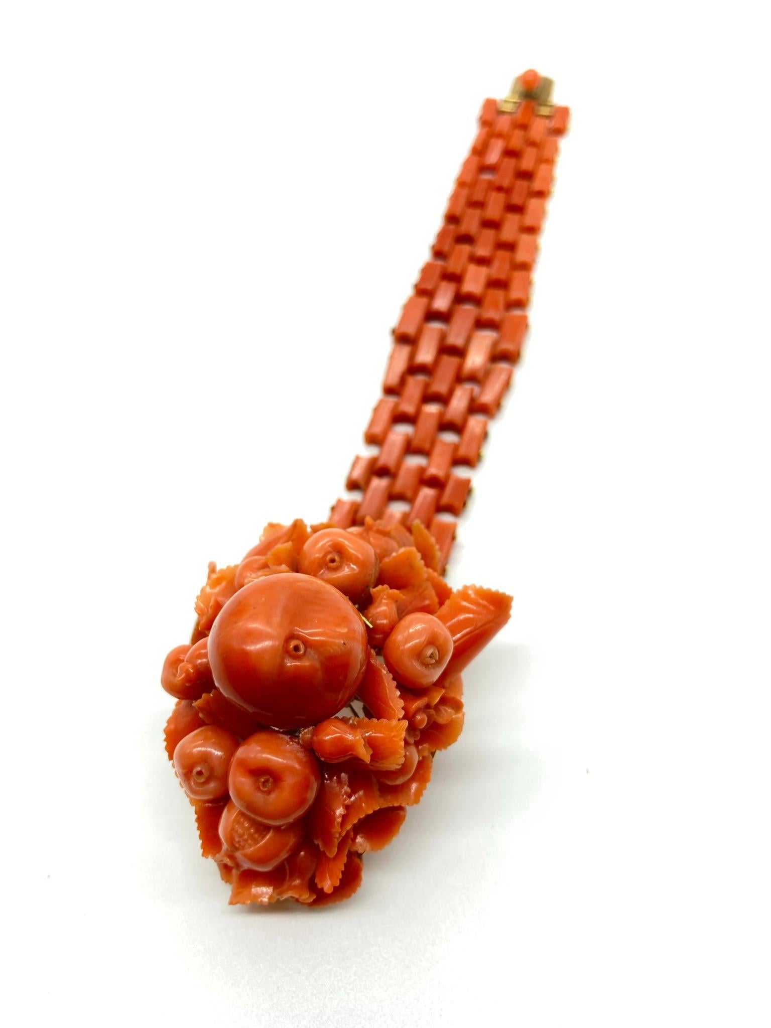 A beautiful antique carved coral bracelet from 19th century Italy.