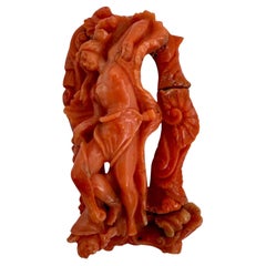 Broche/épingle italienne ancienne en corail sculpté, fin 18e-début 19e siècle