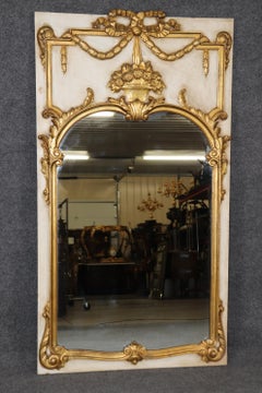 Antique Italian Carved Gold Gilt and Creme Paint Decorated Trumeau Mirror