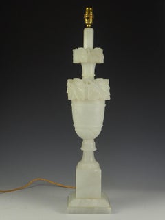 Antique Italian Carved Grape Leaves Alabaster Sculpture Table Lamp