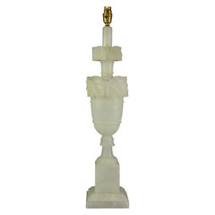 Antique Italian Carved Grape Leaves Alabaster Sculpture Table Lamp