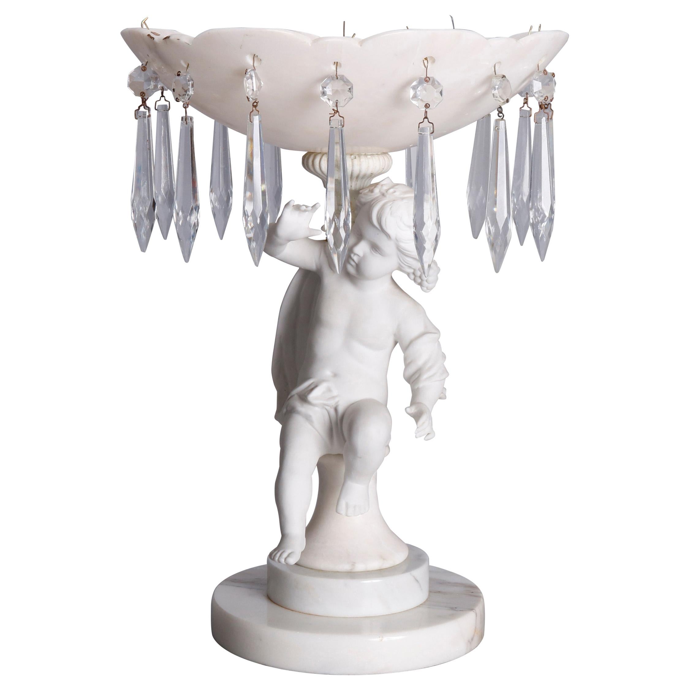 Antique Italian Carved Marble and Crystal Figural Cherub Tazza, 19th Century