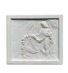Antique Italian Carved Marble Bas Relief 'Lady and Peacock'