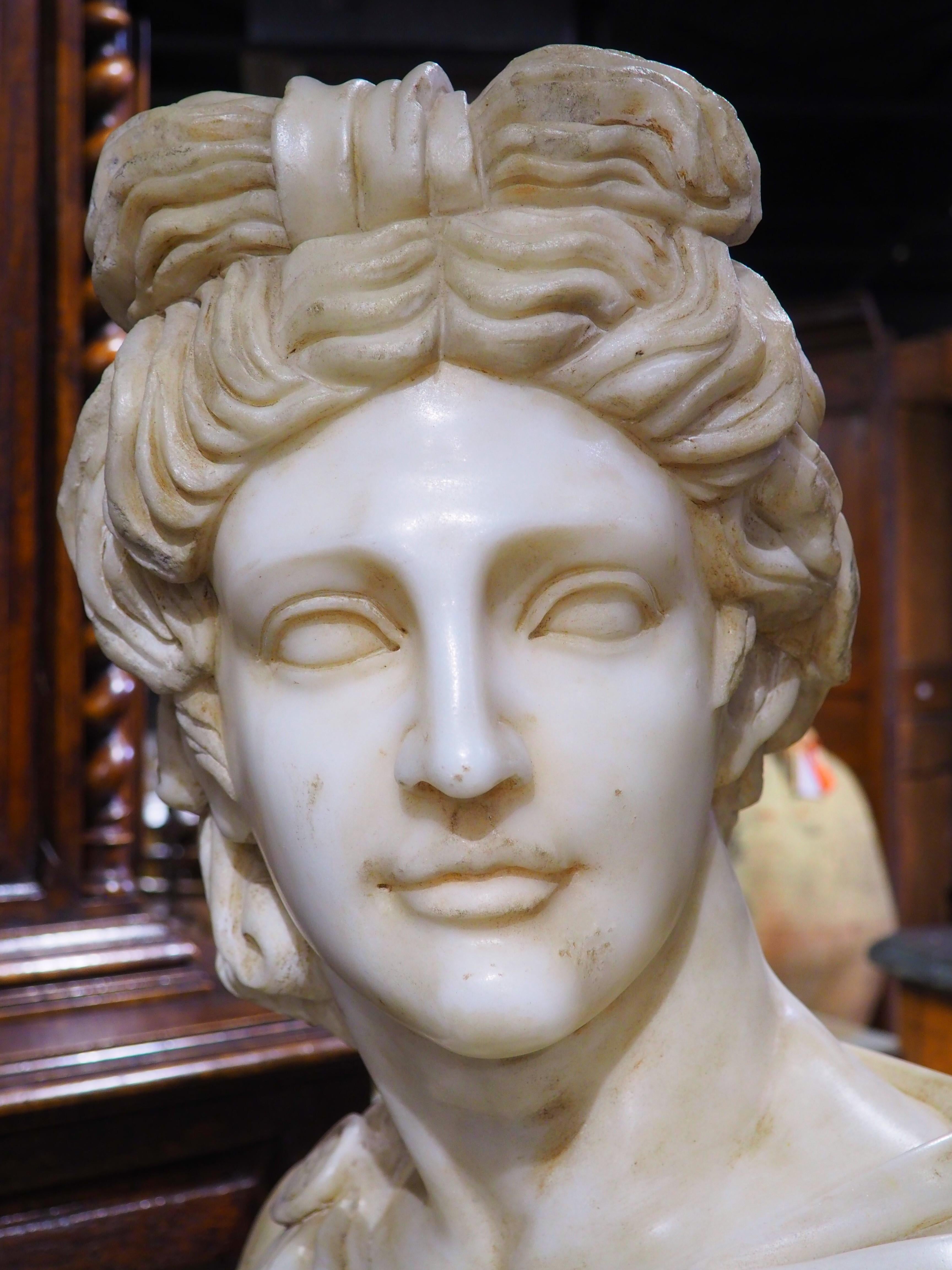 Antique Italian Carved Marble Bust of Apollo Belvedere, 19th Century 6