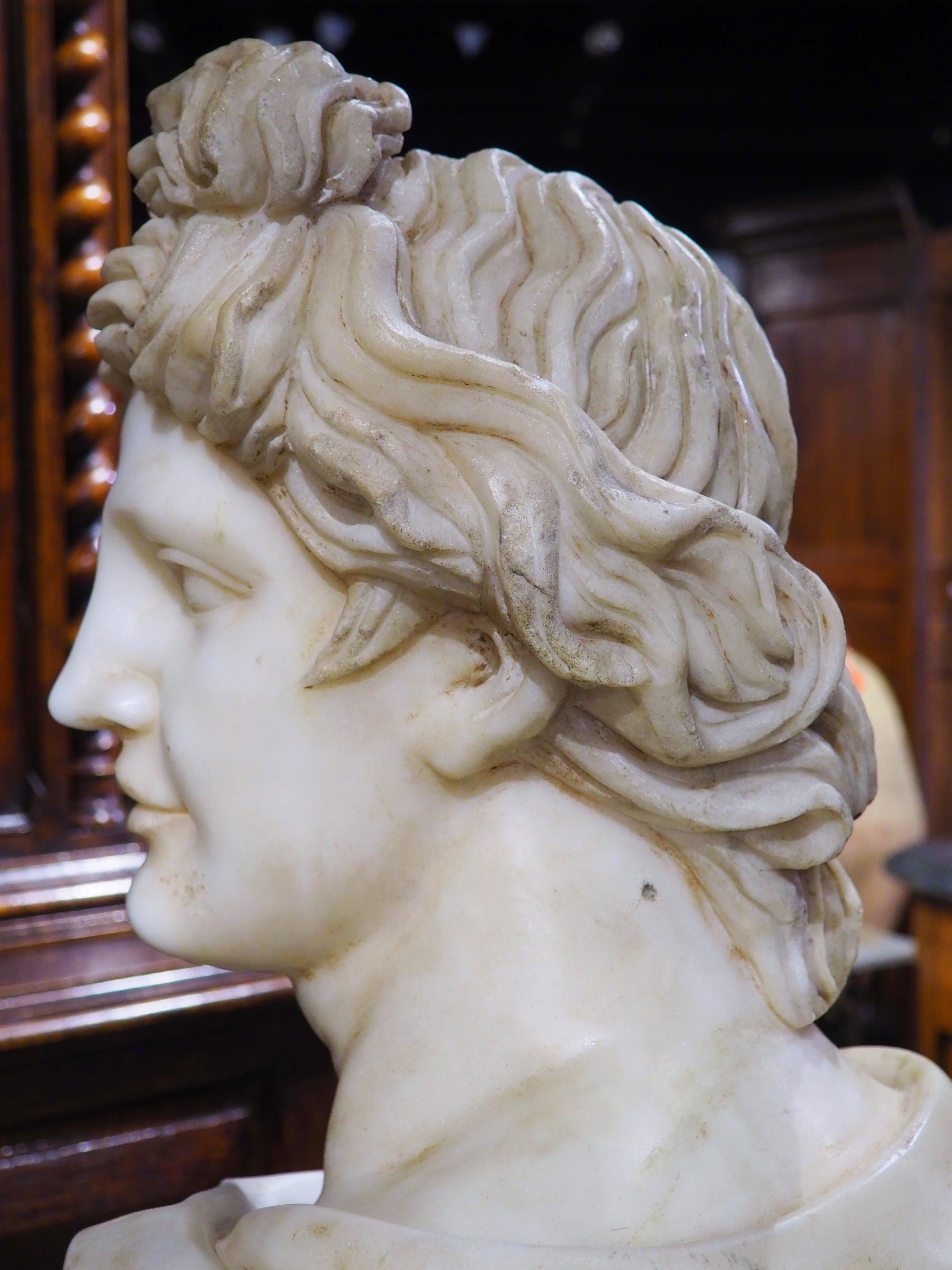 Antique Italian Carved Marble Bust of Apollo Belvedere, 19th Century 8
