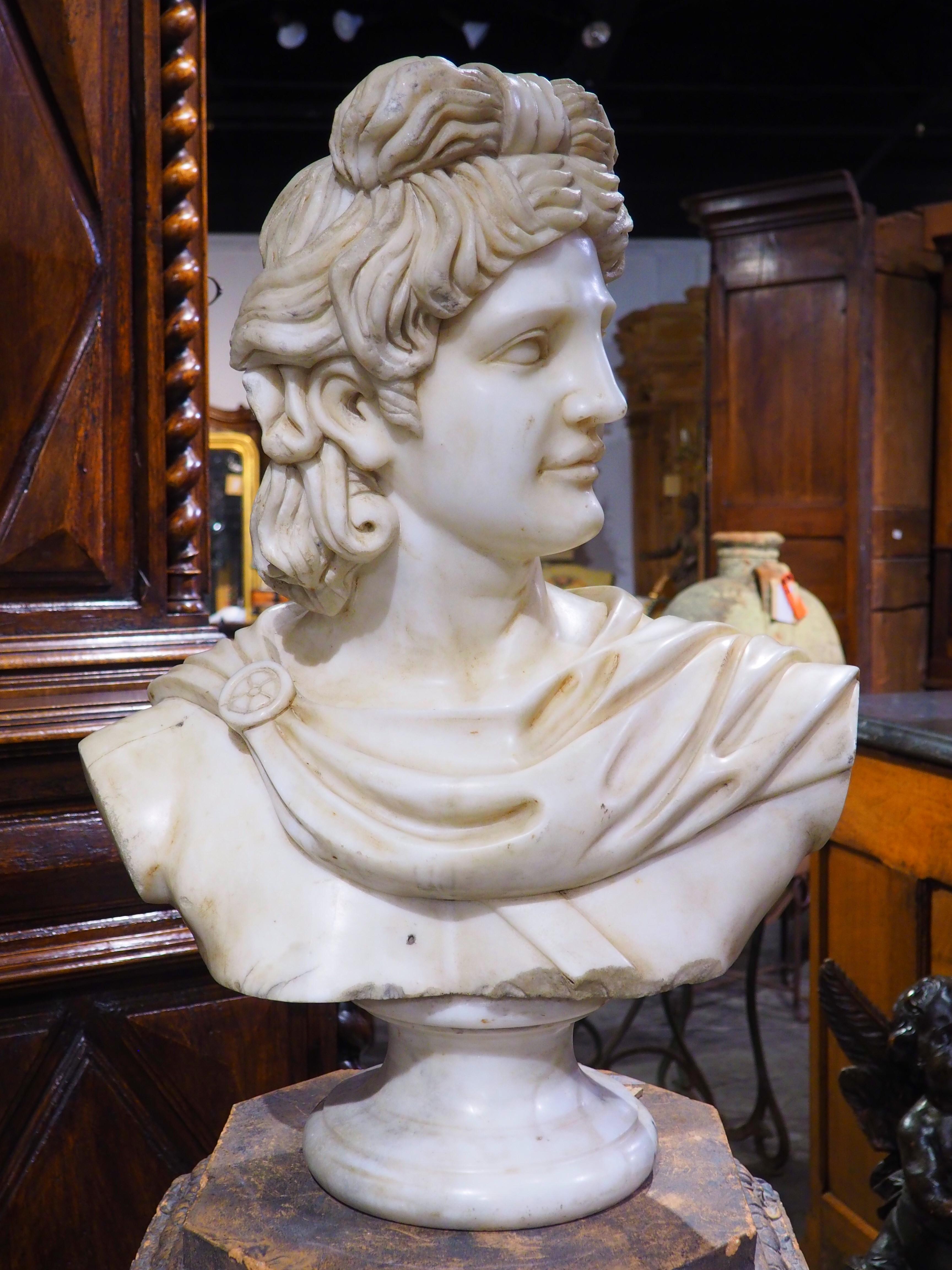 Antique Italian Carved Marble Bust of Apollo Belvedere, 19th Century 11