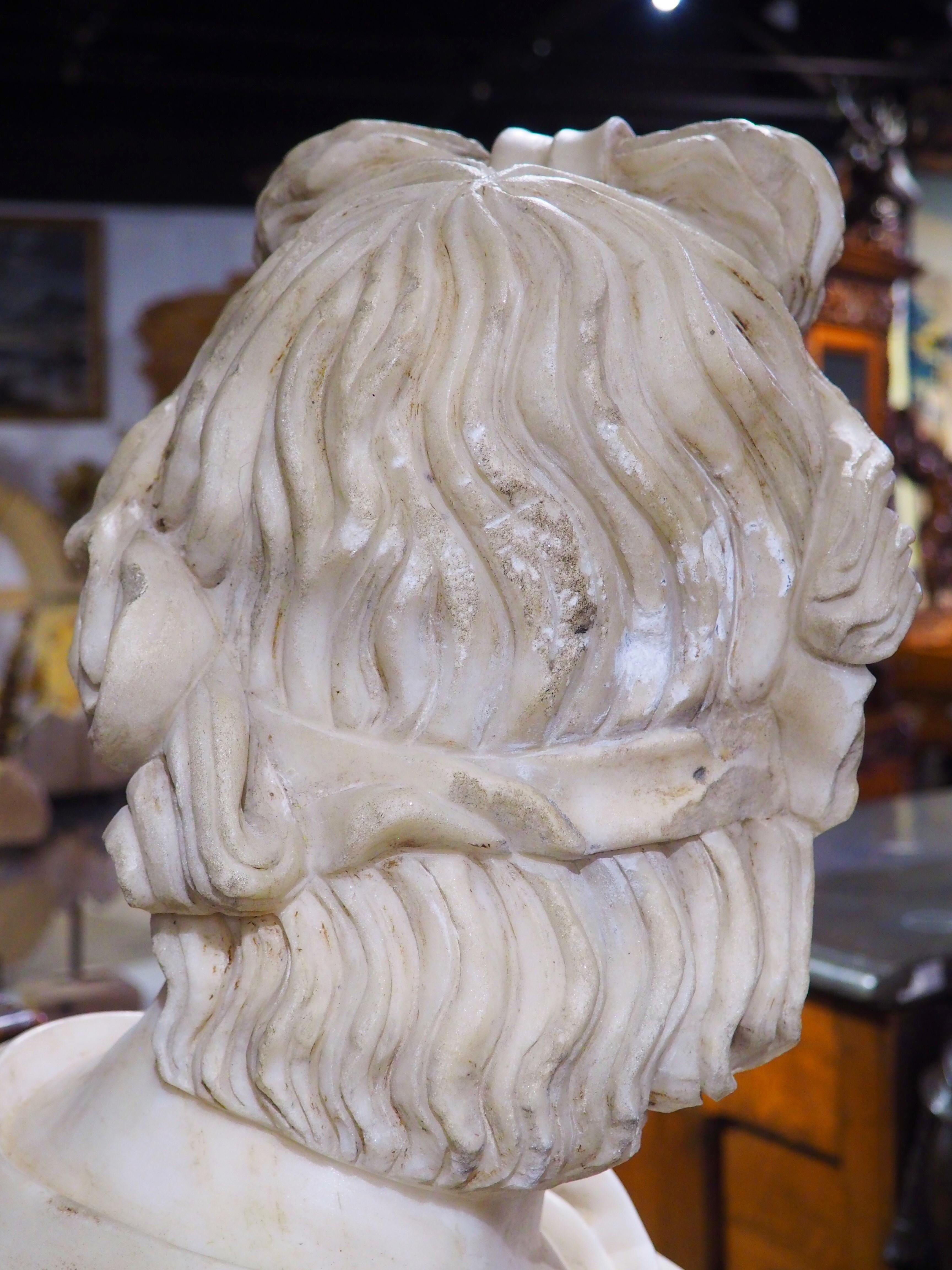 Neoclassical Antique Italian Carved Marble Bust of Apollo Belvedere, 19th Century