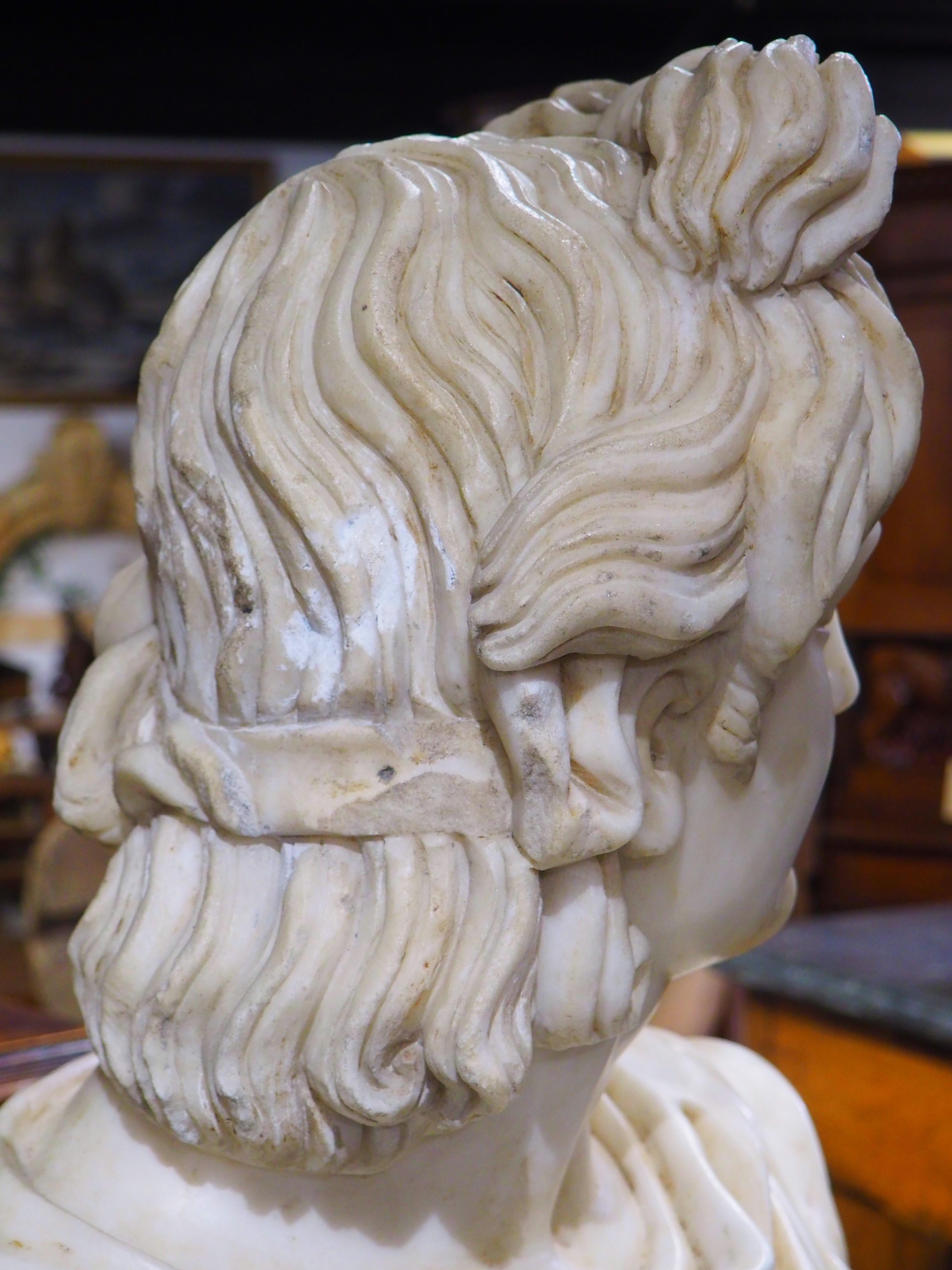 Antique Italian Carved Marble Bust of Apollo Belvedere, 19th Century In Good Condition In Dallas, TX
