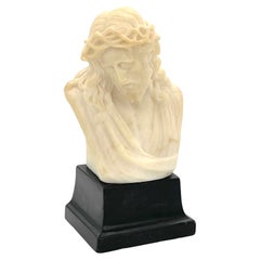 Antique Italian Carved Marble Bust of Jesus With Crown of Thorns 