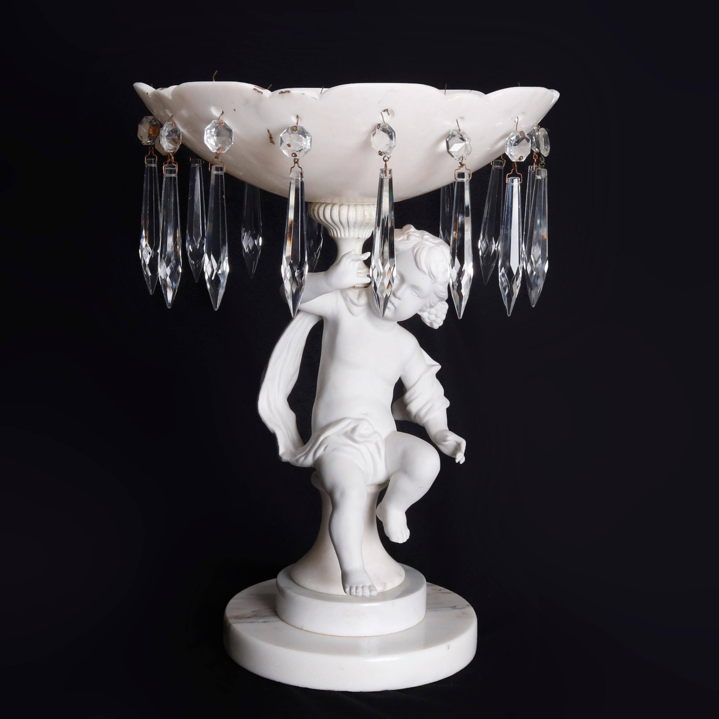 Antique Italian Carved Marble and Crystal Figural Cherub Tazza, 19th Century 6