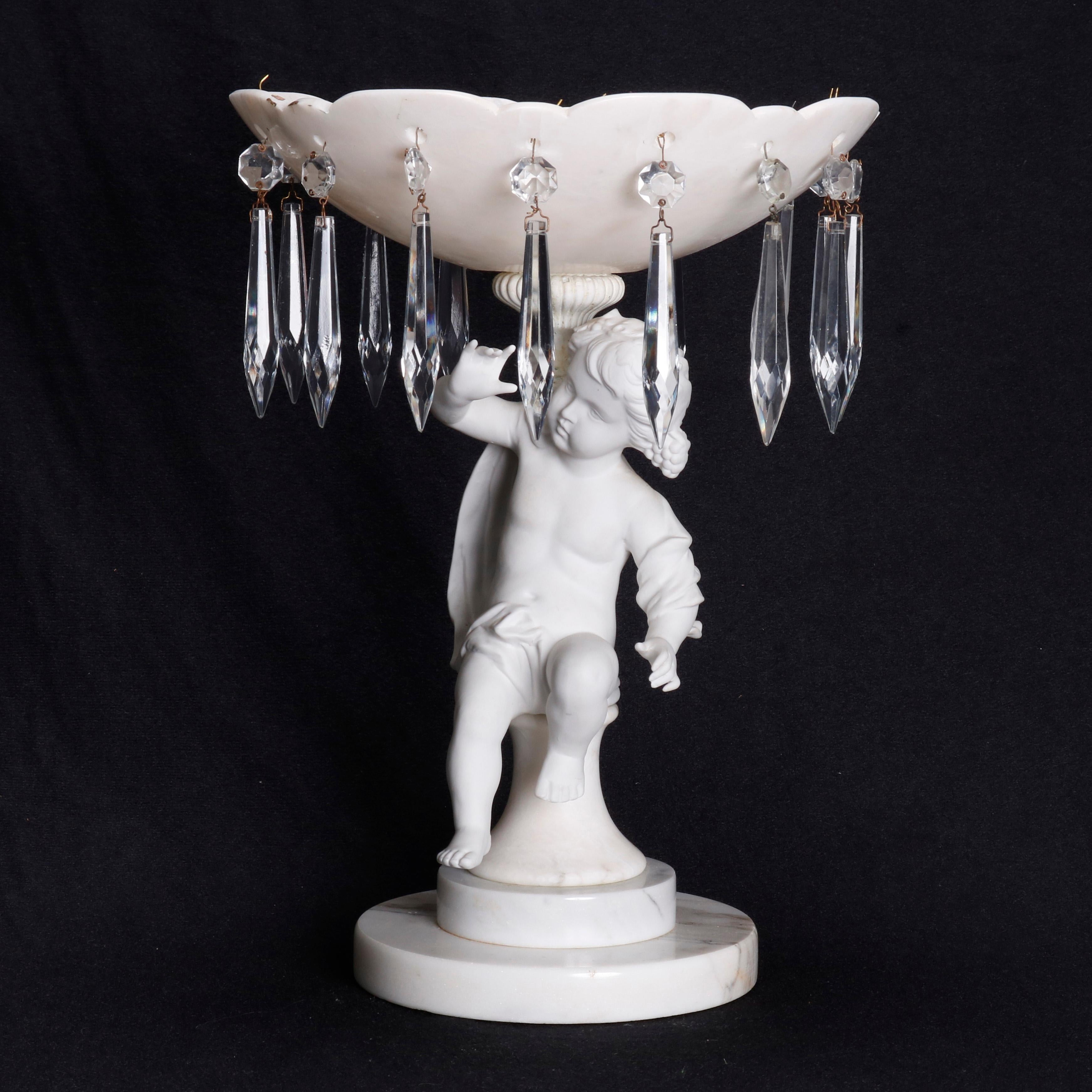 Antique Italian Carved Marble and Crystal Figural Cherub Tazza, 19th Century 1