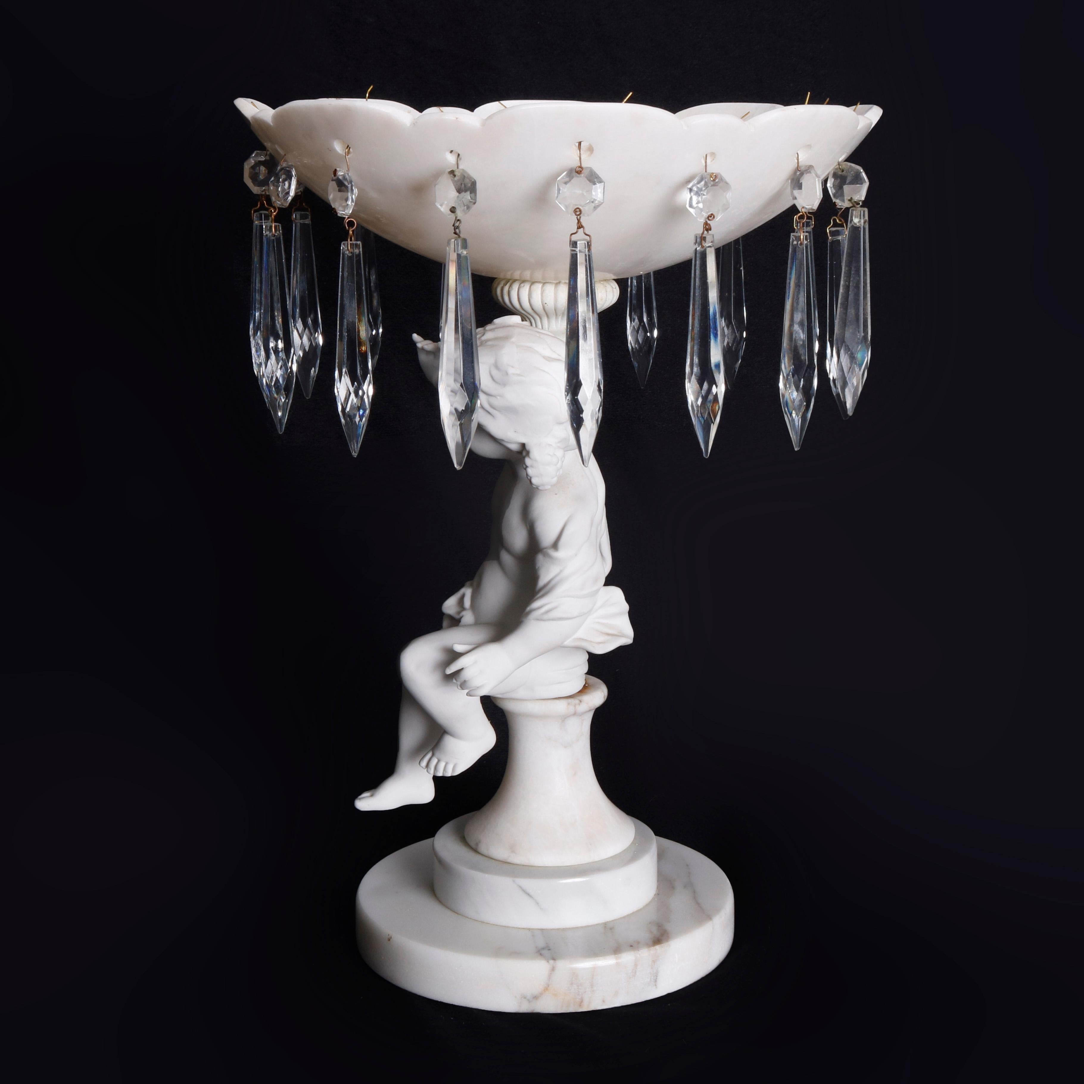 Antique Italian Carved Marble and Crystal Figural Cherub Tazza, 19th Century 2