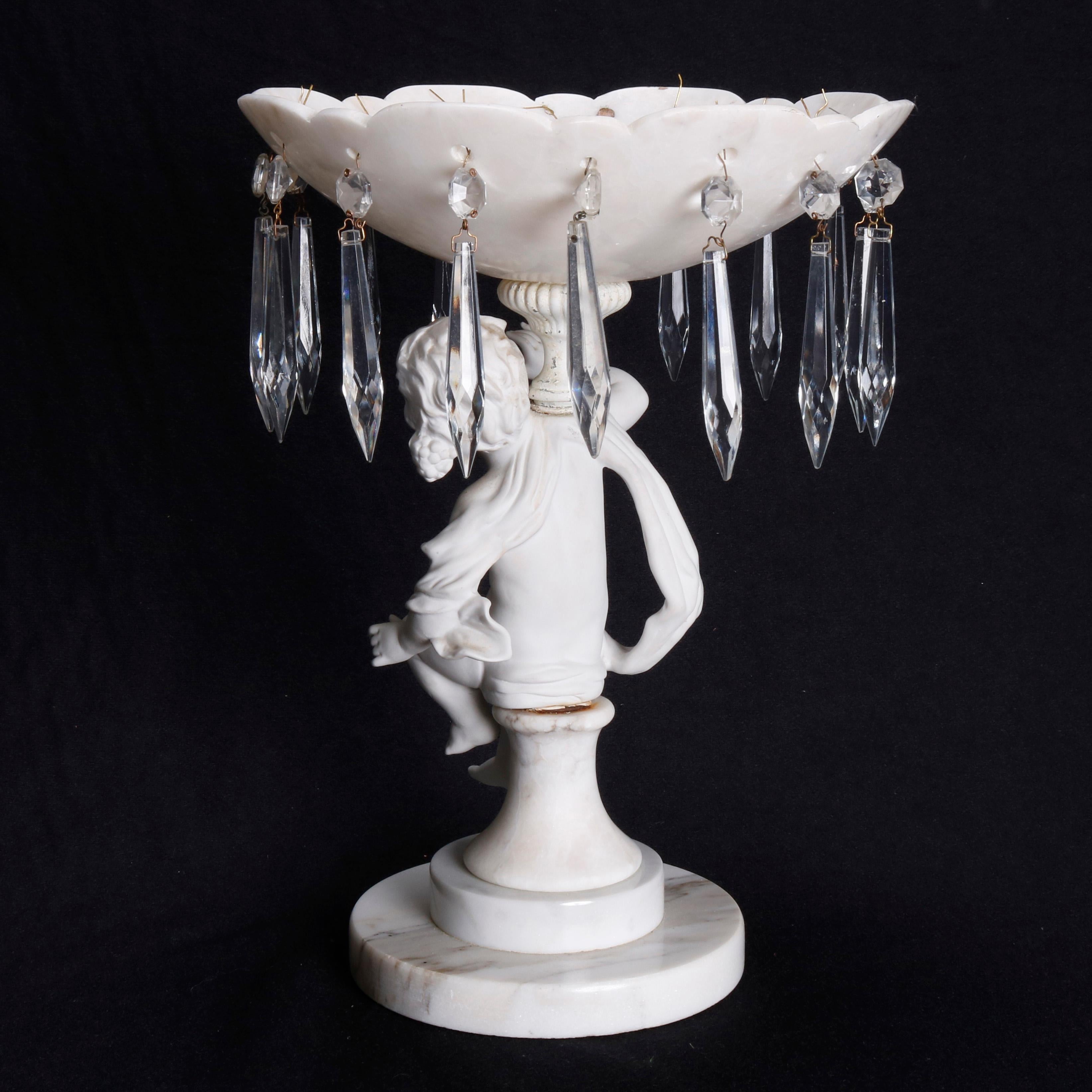Antique Italian Carved Marble and Crystal Figural Cherub Tazza, 19th Century 3