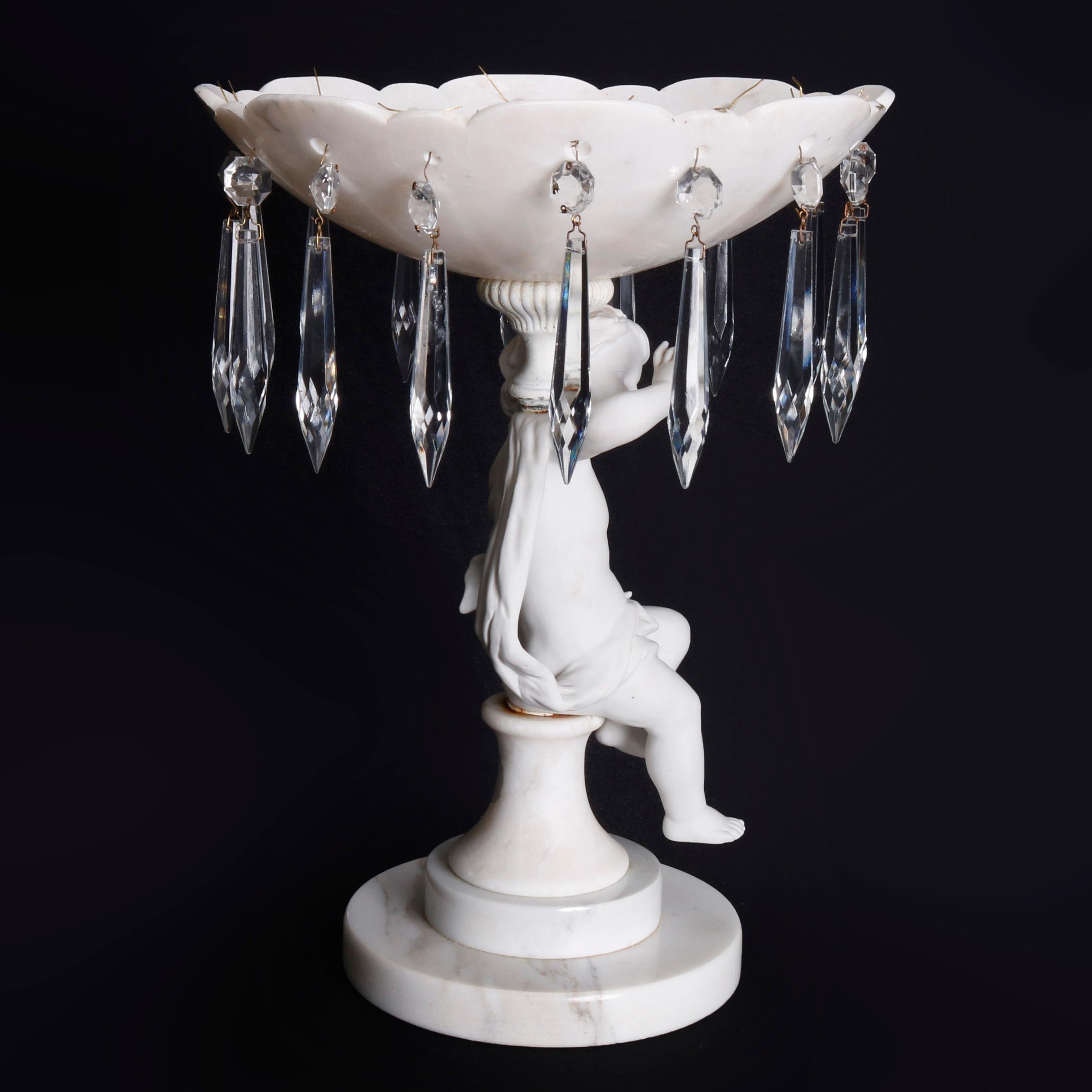 Antique Italian Carved Marble and Crystal Figural Cherub Tazza, 19th Century 5