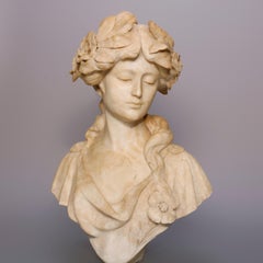 Italian Carved Marble Maiden Bust Sculpture, Signed Cipriani, 19th Century