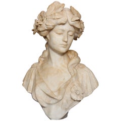Italian Carved Marble Maiden Bust Sculpture, Signed Cipriani, 19th Century