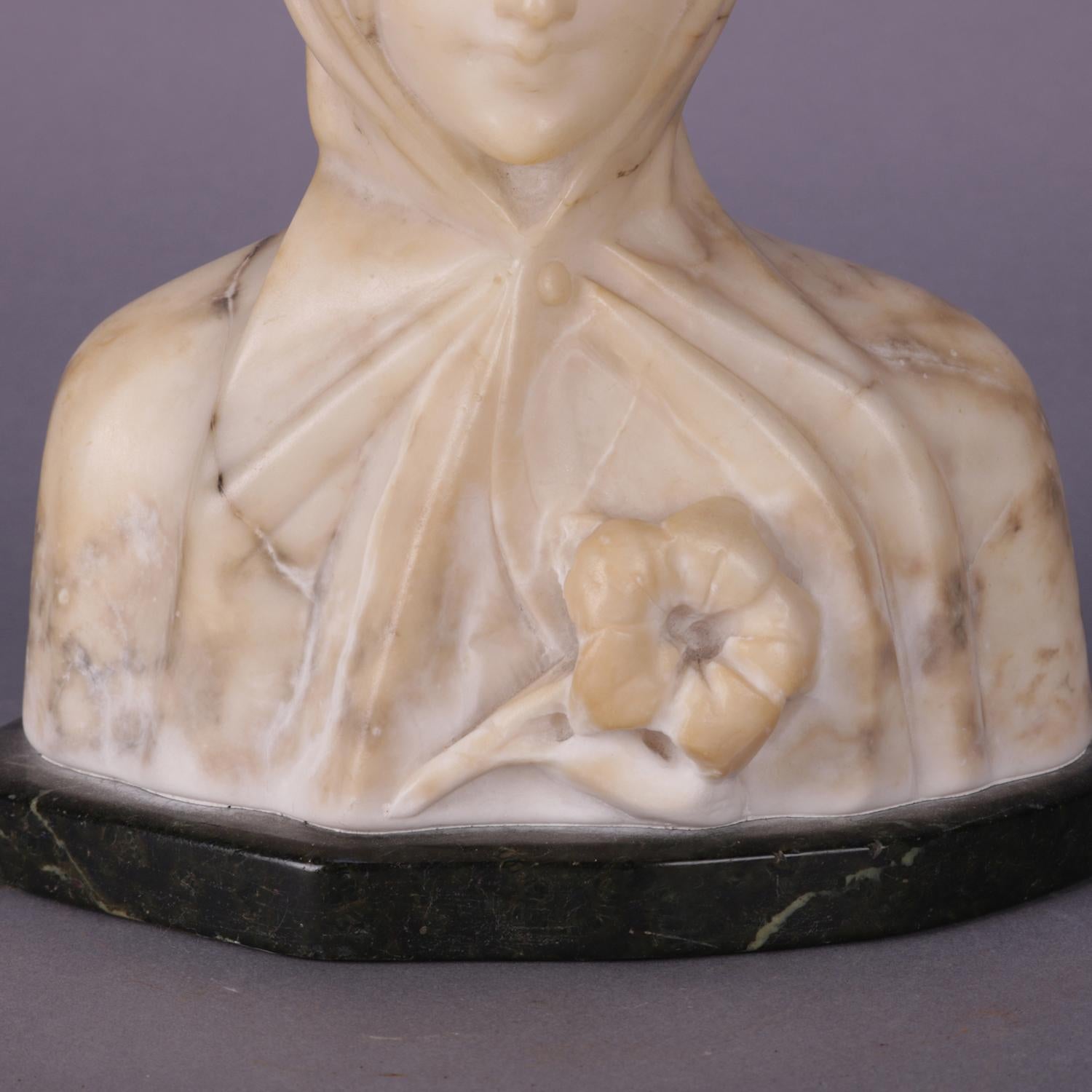 Antique Italian Carved Marble Portrait Sculpture of Mother Mary, circa 1900 2