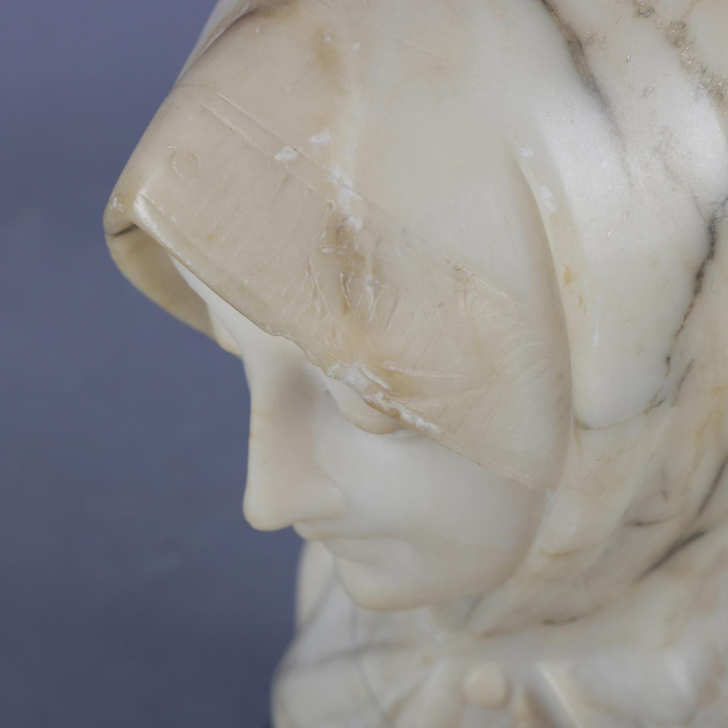 Antique Italian Carved Marble Portrait Sculpture of Mother Mary, circa 1900 1
