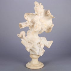 Antique Italian Marble Portrait Sculpture of Woman Signed Cipriani, 19th Century