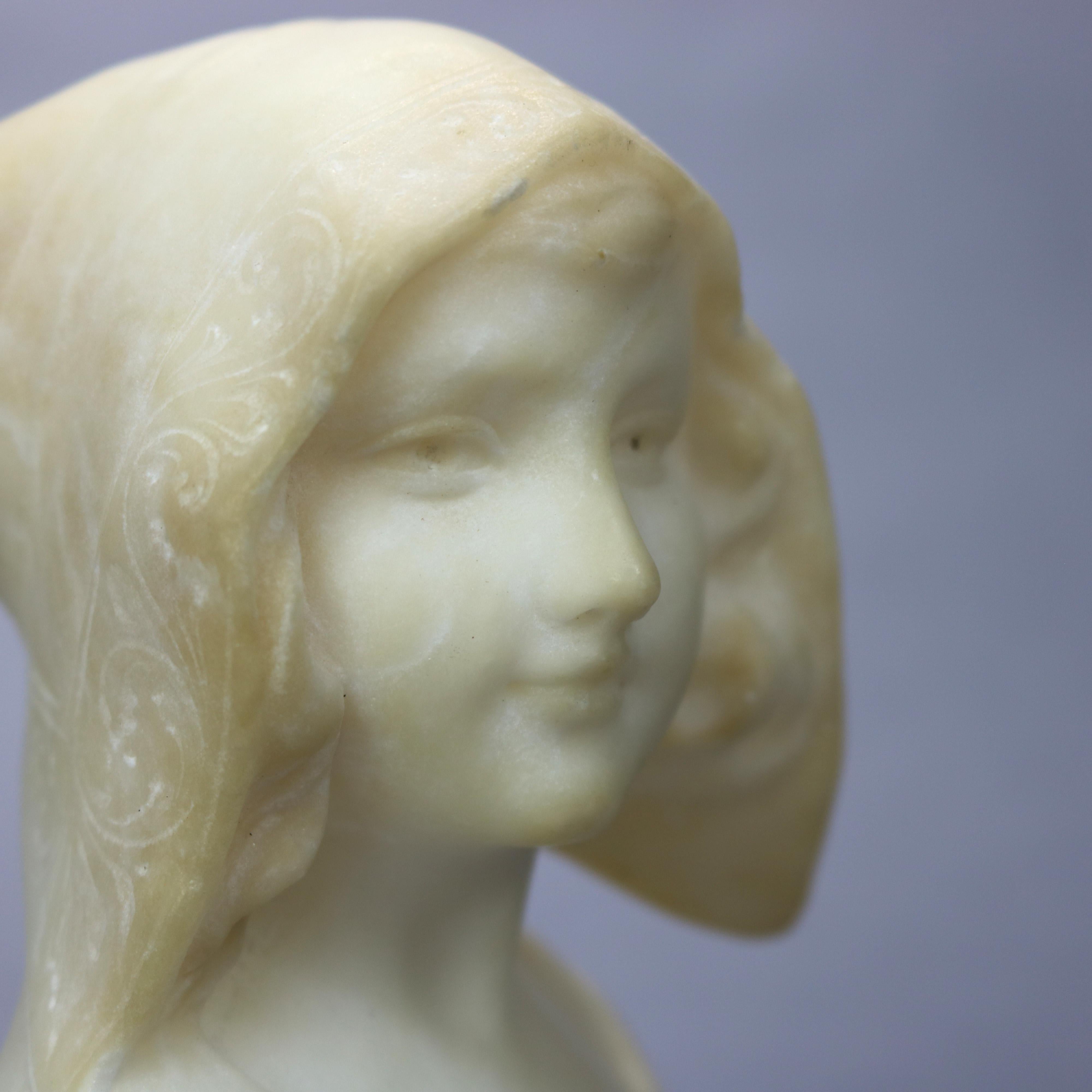 An antique Italian carved marble portrait bust of Joan of Arc, Joan D'Arc, 1890

Measures: 5.75
