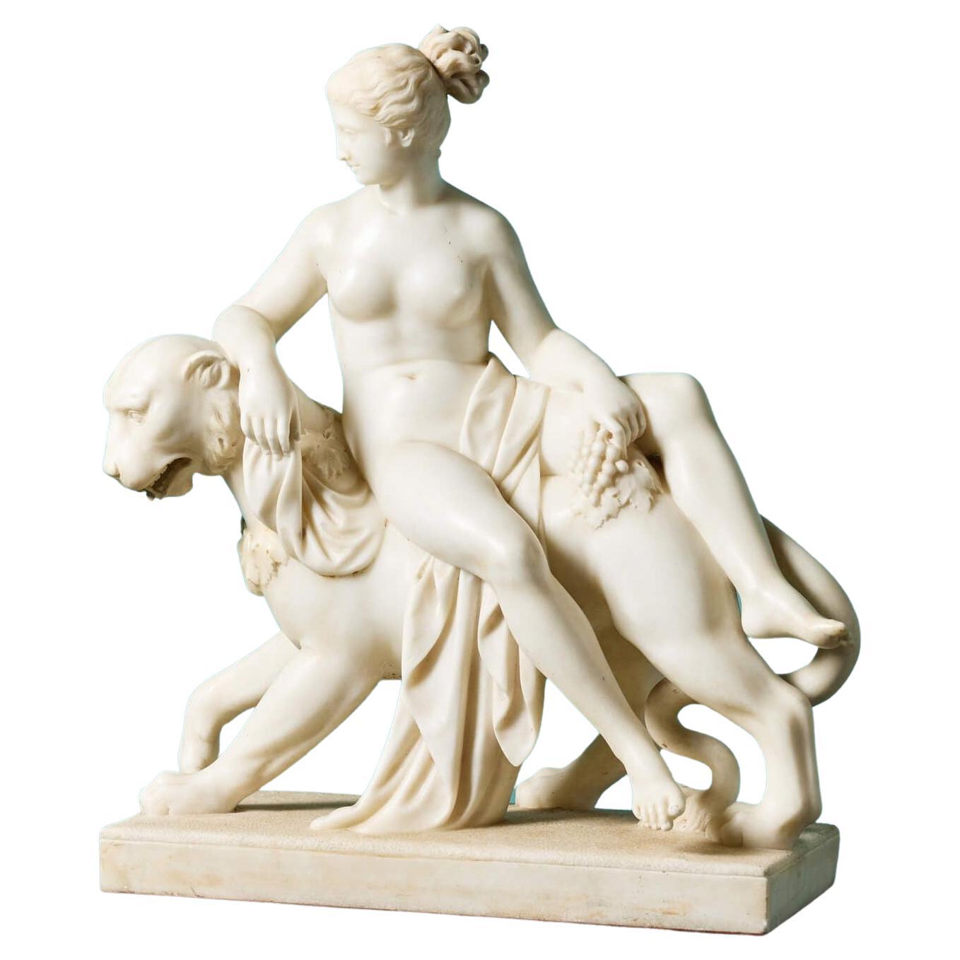 Ancienne sculpture italienne en marbre sculpté d'Ariane et de la panthère en vente