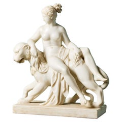 Antique Italian Carved Marble Sculpture of Ariadne and the Panther