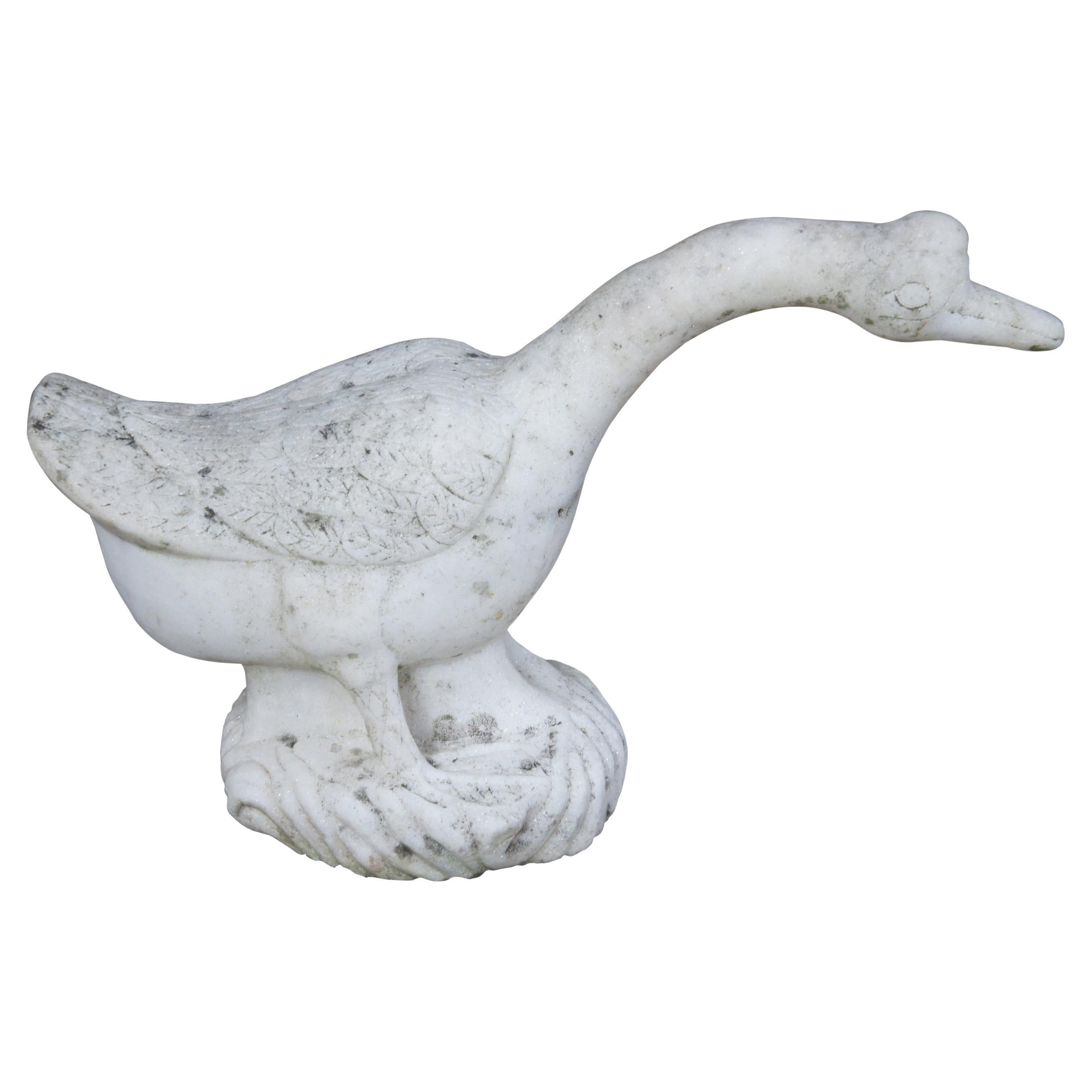 Antique Italian Carved Marble Stone Goose Geese Bird Garden Sculpture Statue 23" For Sale