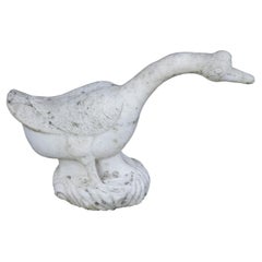 Used Italian Carved Marble Stone Goose Geese Bird Garden Sculpture Statue 23"