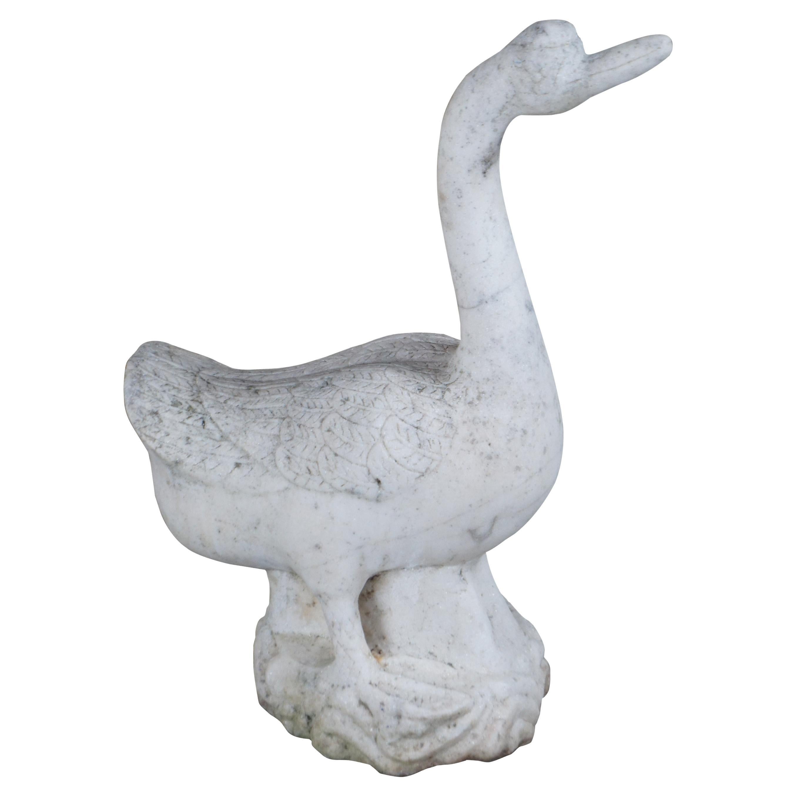 Antiquities Italian Carved Marble Stone Goose Geese Bird Garden Sculpture Statue 25"