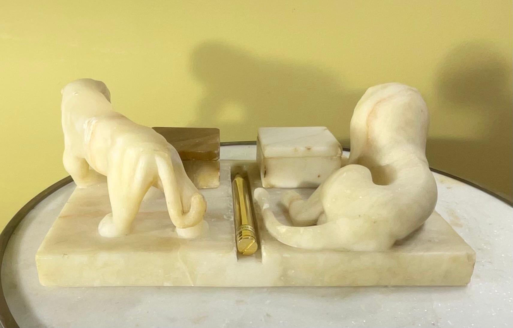 Antique Italian Carved Marble Stone Inkwell For Sale 4