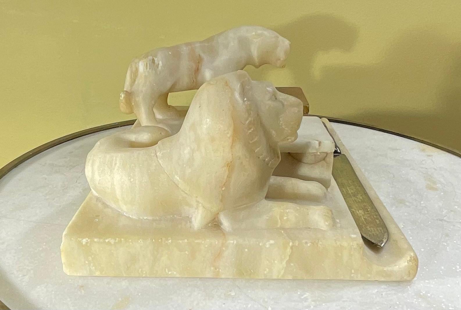 Antique Italian Carved Marble Stone Inkwell For Sale 5