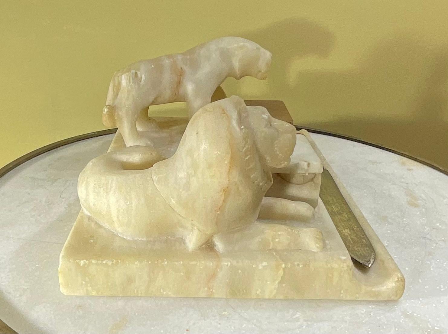 Antique Italian Carved Marble Stone Inkwell For Sale 6