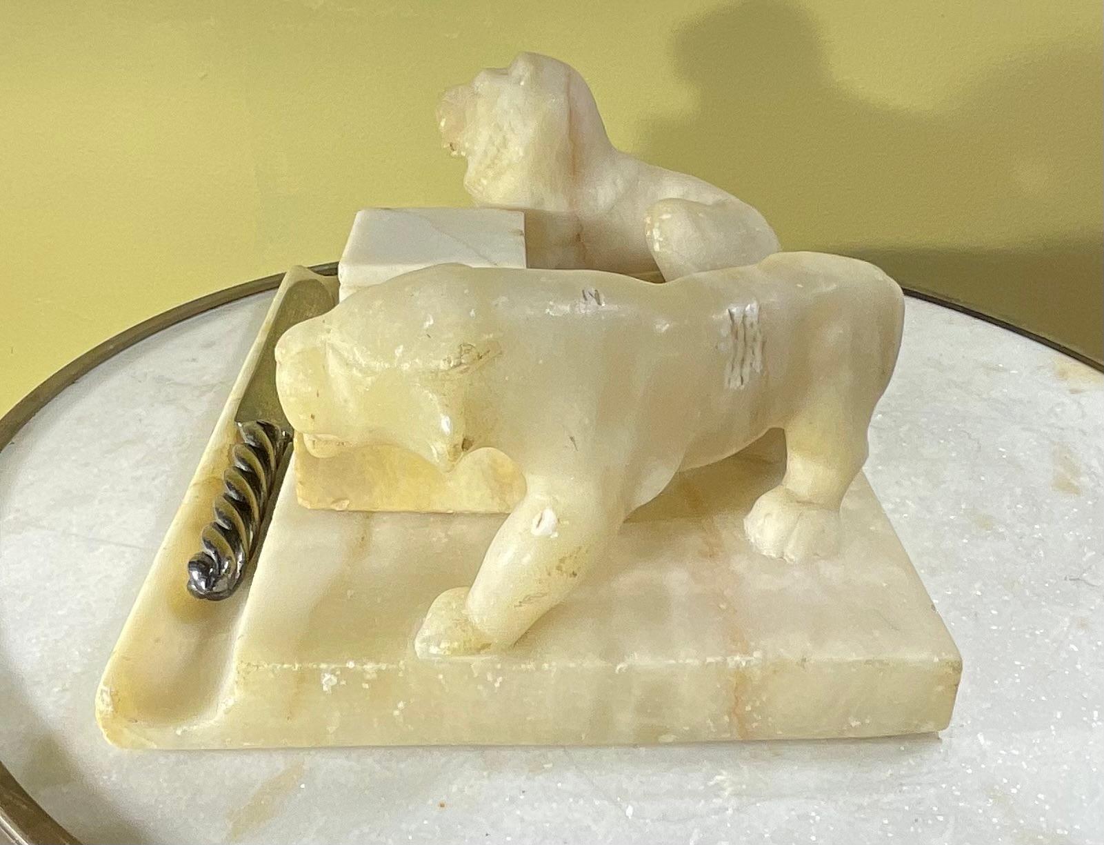 Metal Antique Italian Carved Marble Stone Inkwell For Sale