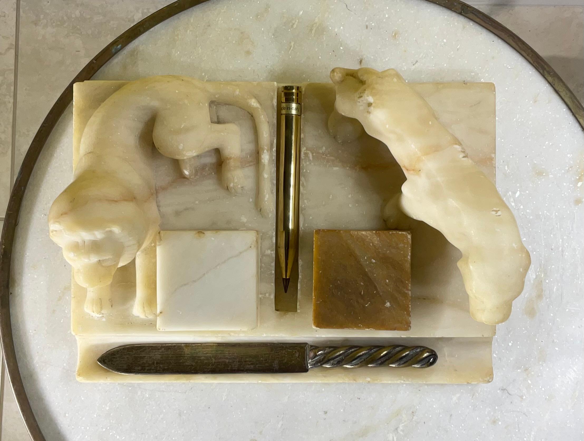 Antique Italian Carved Marble Stone Inkwell For Sale 3